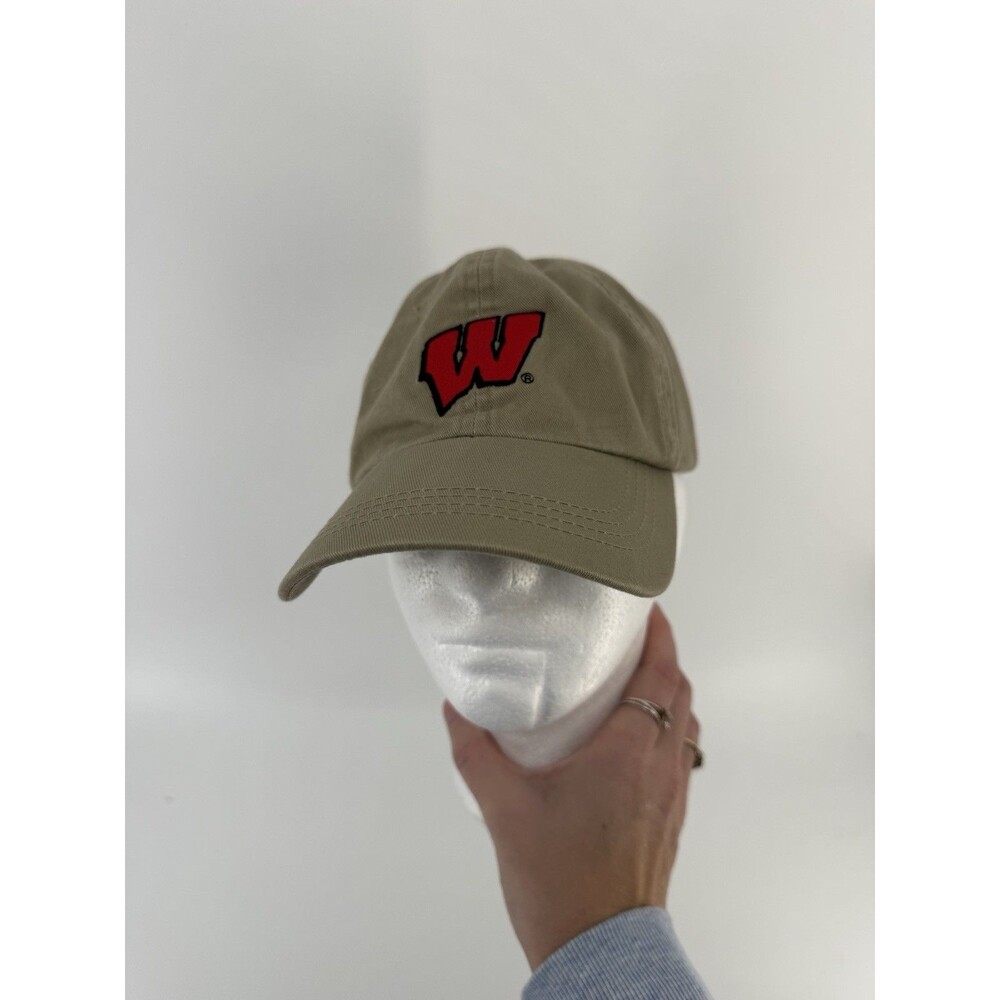 Wisconsin Badgers Hat Cap Strap Back Mens Tan Red Badge Dad Unstructured - Picture 3 of 10